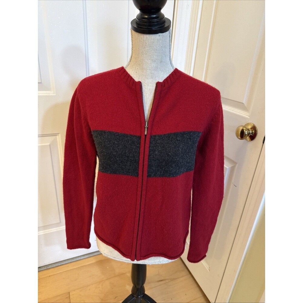 100% RED LAMBSWOOL RUGBY SWEATER Deane And White Women’s Size S Cardigan